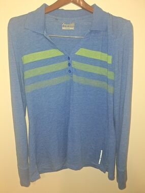 Under Armour Blue Long Sleeve Polo with Green Stripes